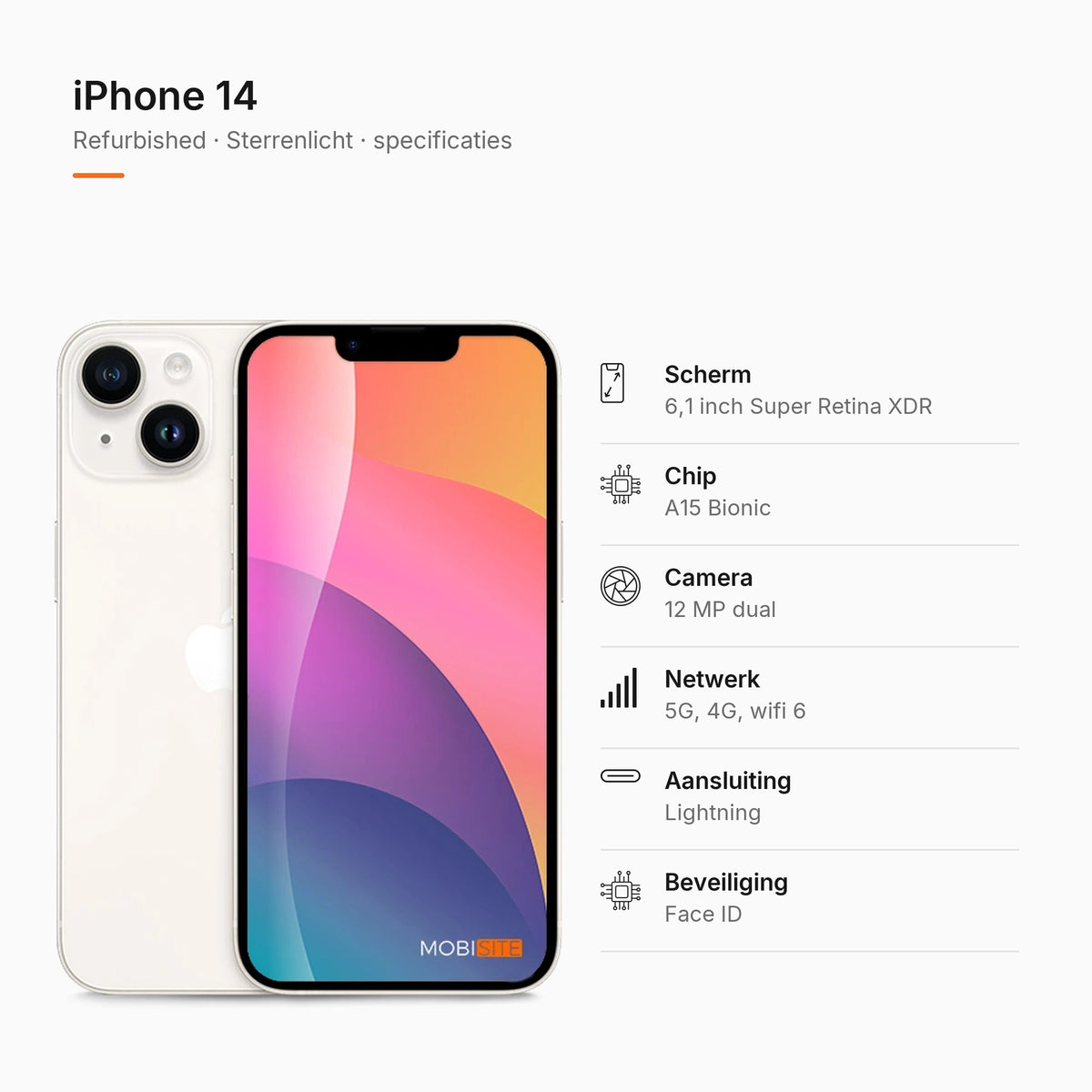 Refurbished iPhone 14 Sterrenlicht, specificaties