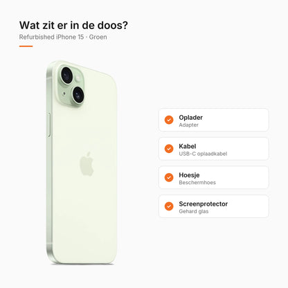 Refurbished iPhone 15 Groen, wat zit er in de doos