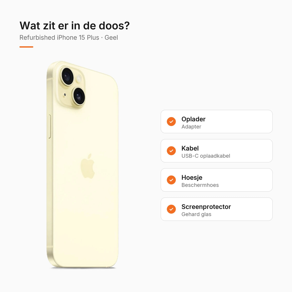 Refurbished iPhone 15 Plus Geel, wat zit er in de doos