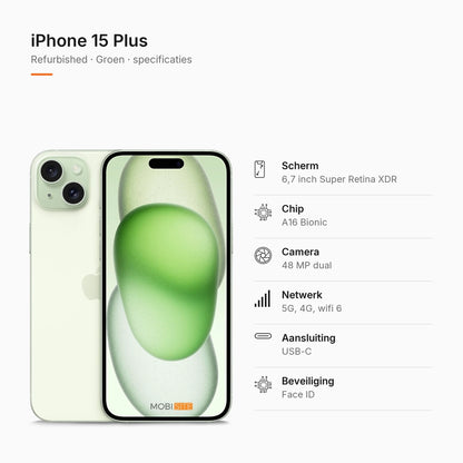 Refurbished iPhone 15 Plus Groen, specificaties