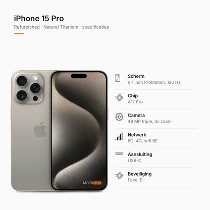 Refurbished iPhone 15 Pro Naturel Titanium, specificaties
