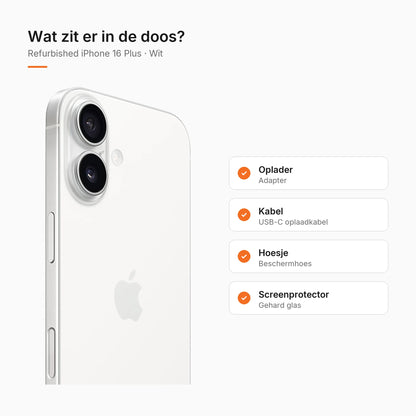 Refurbished iPhone 16 Plus Wit, wat zit er in de doos