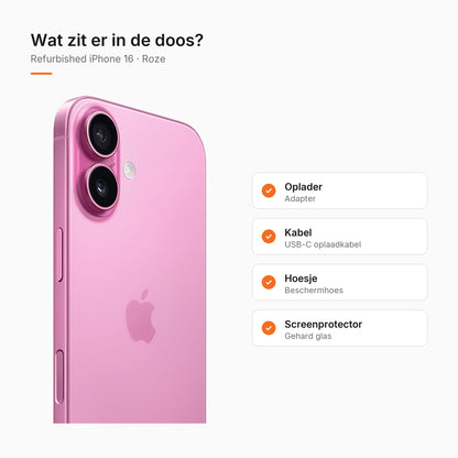 Refurbished iPhone 16 Roze, wat zit er in de doos