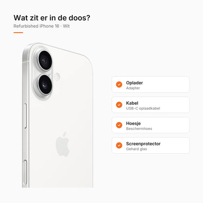 Refurbished iPhone 16 Wit, wat zit er in de doos