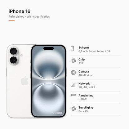 Refurbished iPhone 16 Wit, specificaties