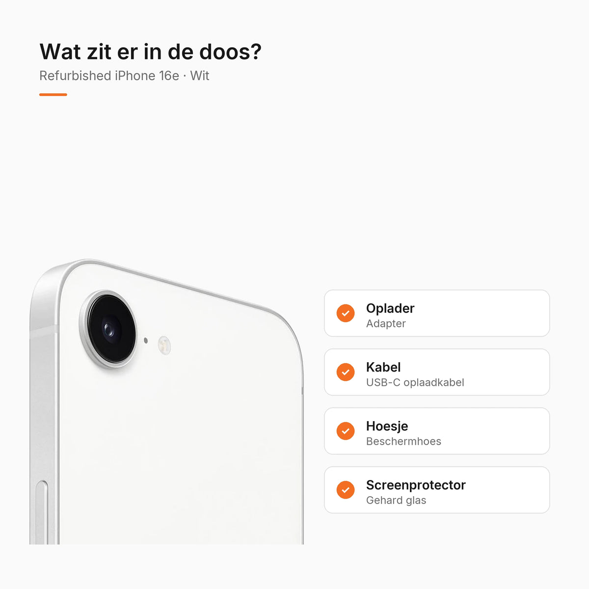 Refurbished iPhone 16e Wit, wat zit er in de doos