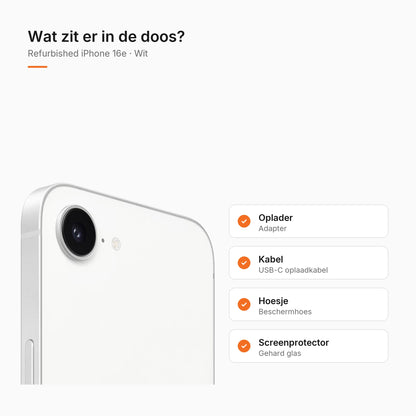 Refurbished iPhone 16e Wit, wat zit er in de doos