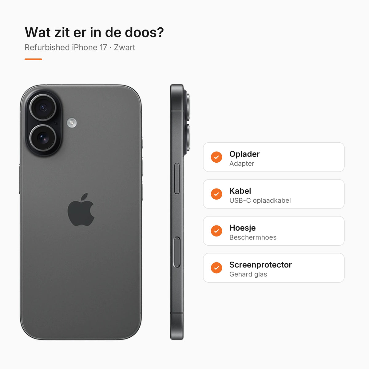 Refurbished iPhone 17 Zwart, wat zit er in de doos