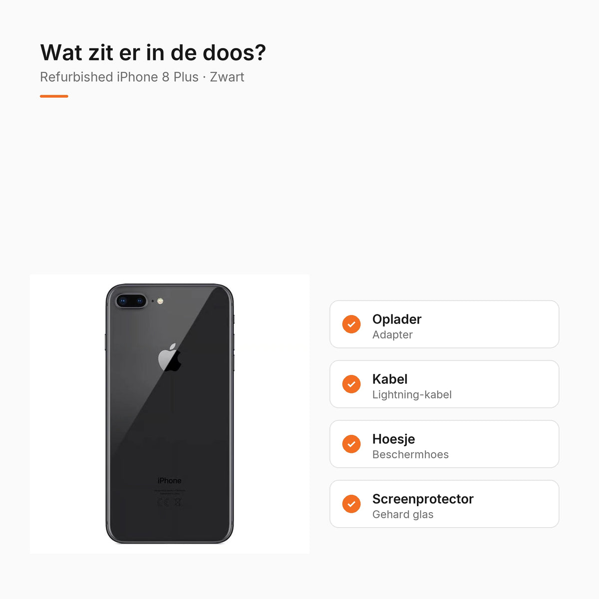 Refurbished iPhone 8 Plus Zwart, wat zit er in de doos