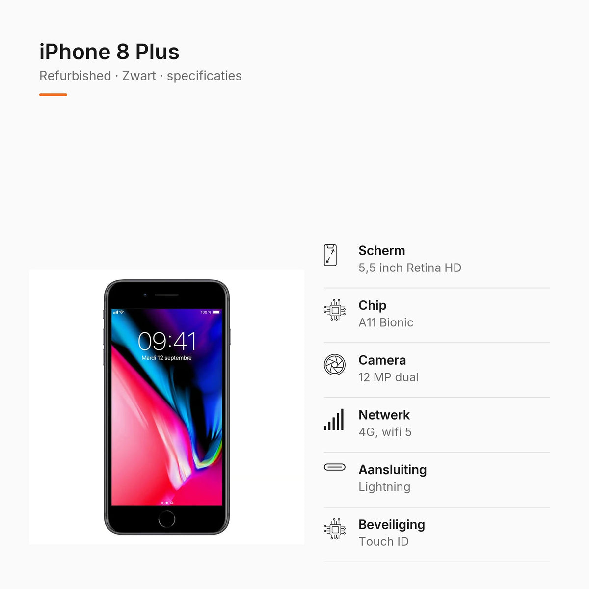 Refurbished iPhone 8 Plus Zwart, specificaties