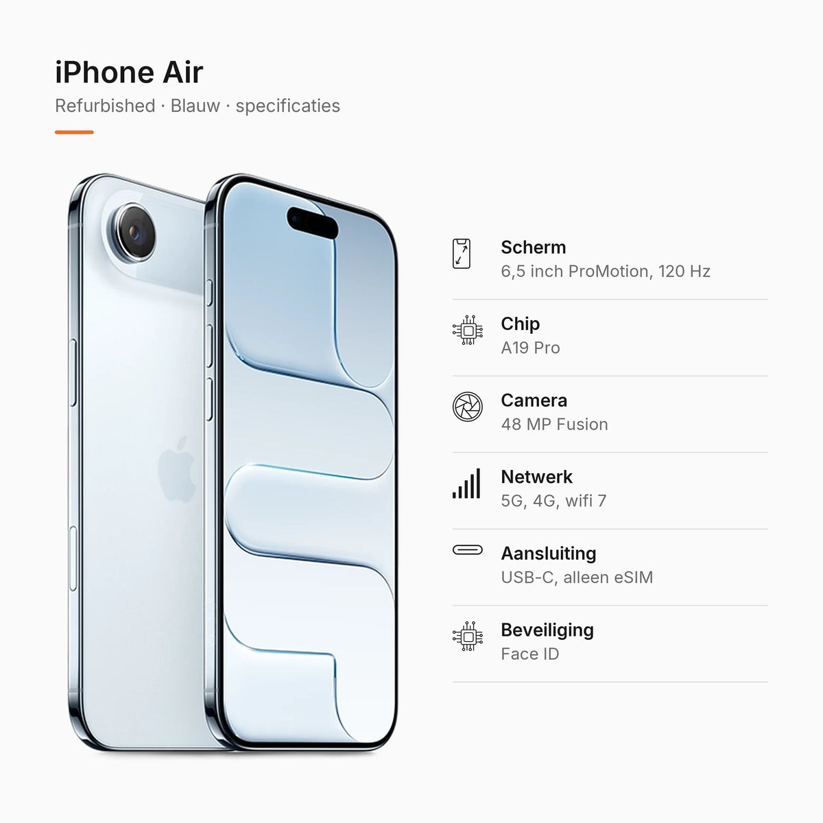 Refurbished iPhone Air Blauw, specificaties