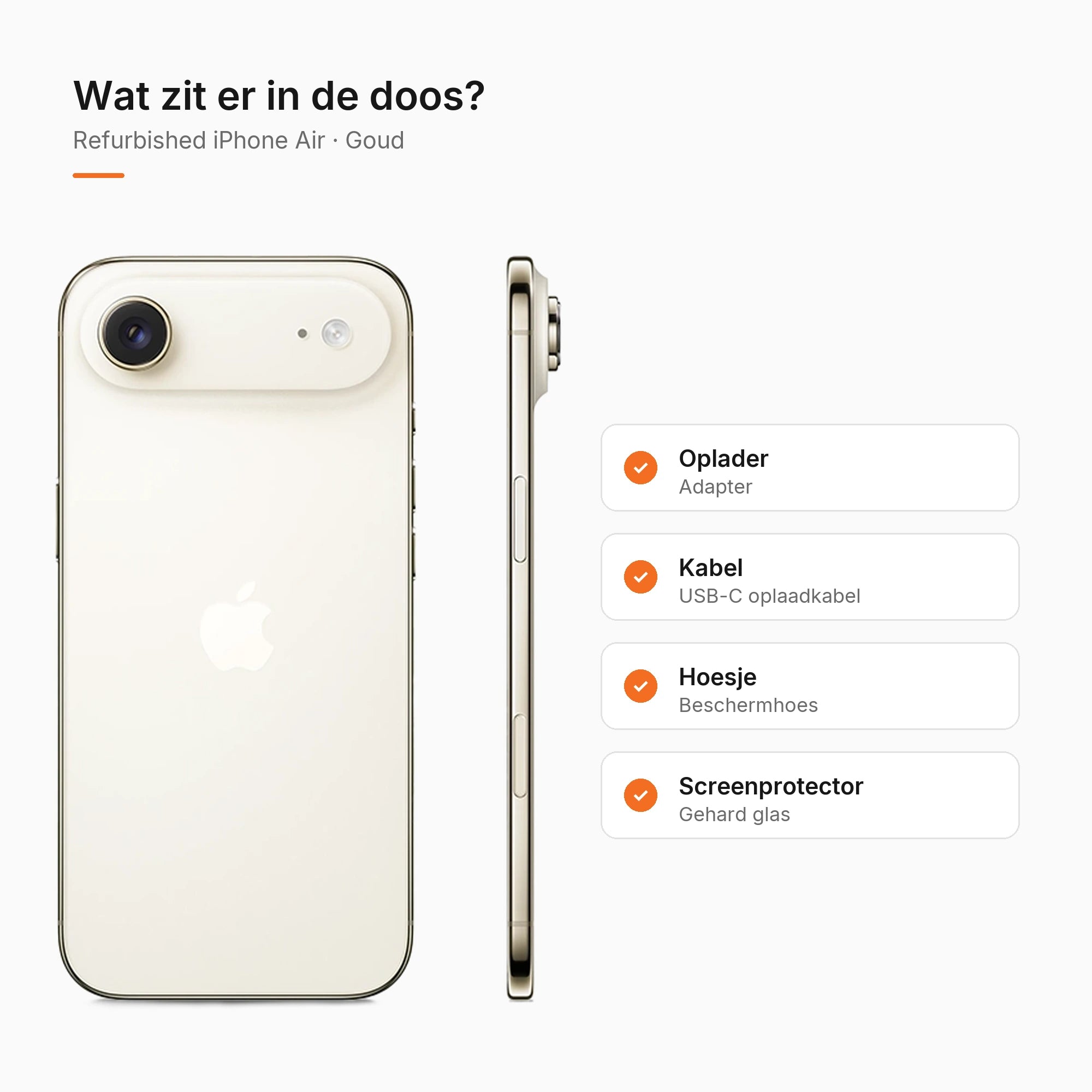 Refurbished iPhone Air Goud, wat zit er in de doos