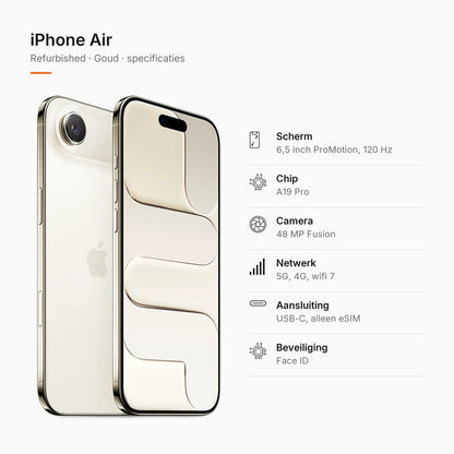 Refurbished iPhone Air Goud, specificaties