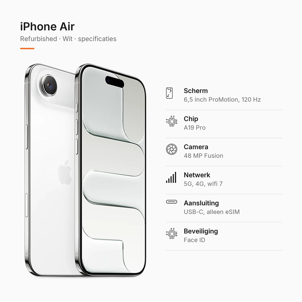 Refurbished iPhone Air Wit, specificaties