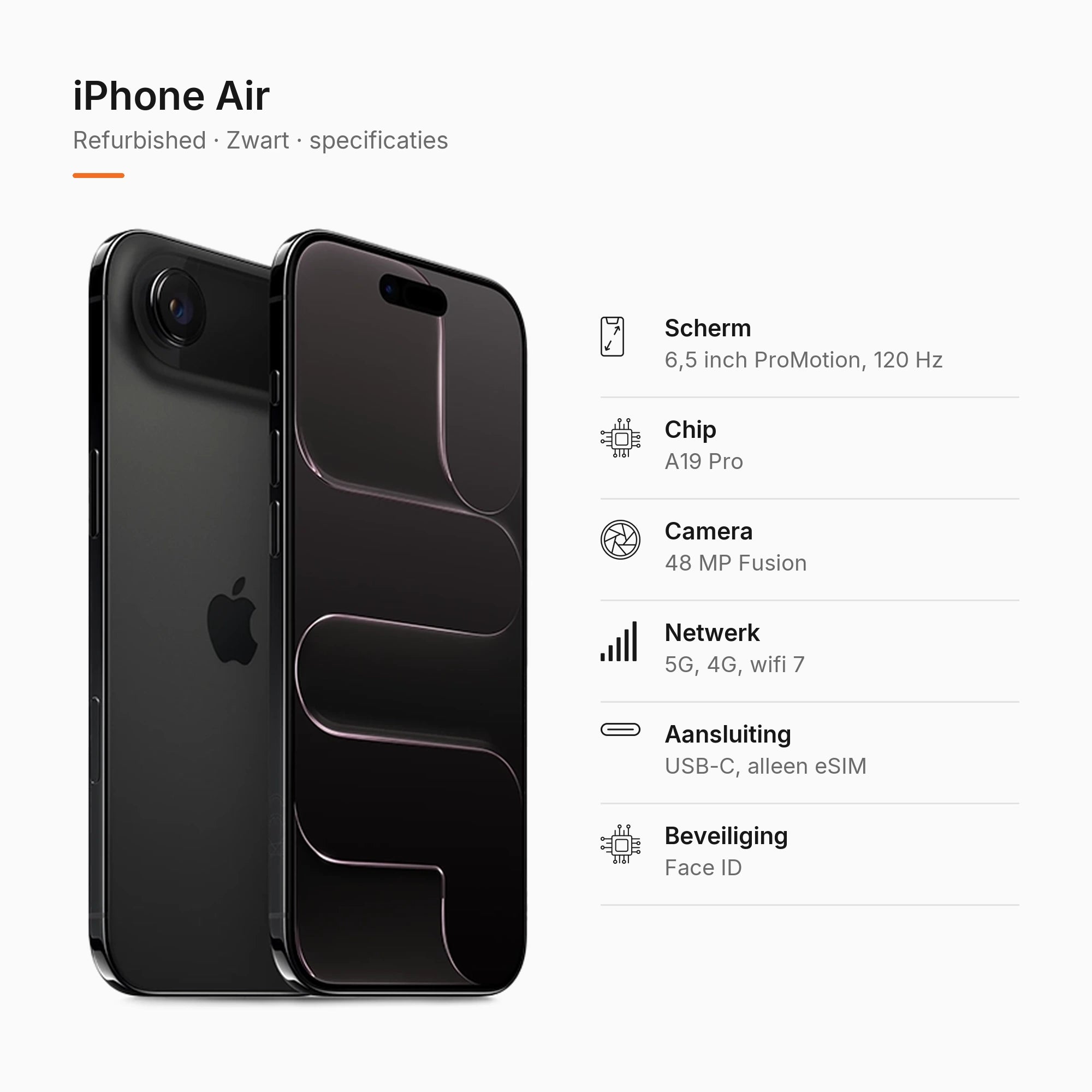 Refurbished iPhone Air Zwart, specificaties