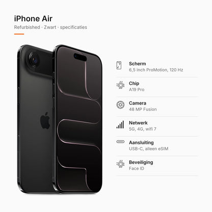 Refurbished iPhone Air Zwart, specificaties