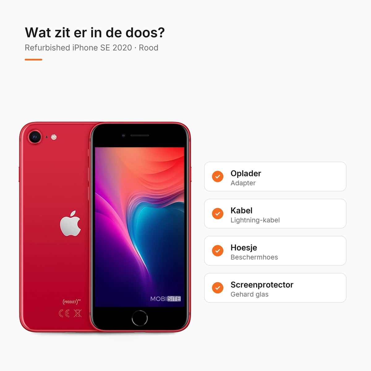 Refurbished iPhone SE 2020 Rood, wat zit er in de doos