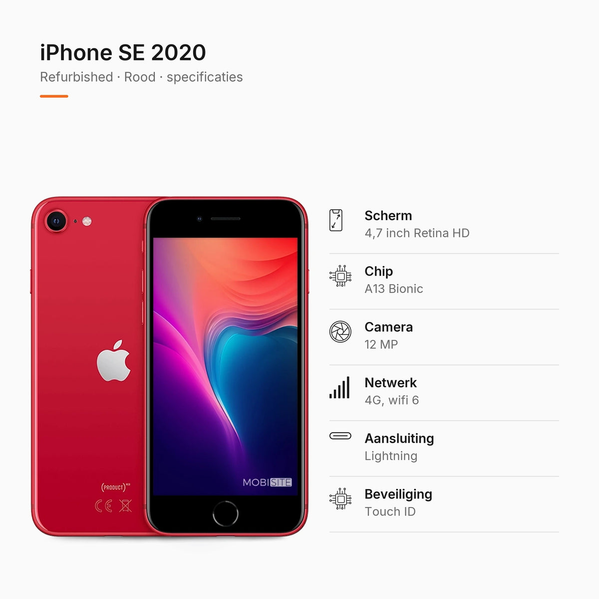 Refurbished iPhone SE 2020 Rood, specificaties