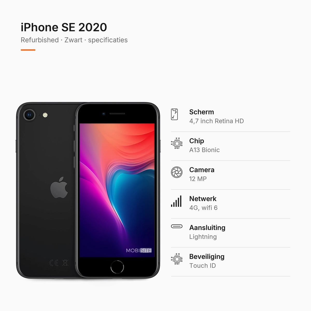 Refurbished iPhone SE 2020 Zwart, specificaties