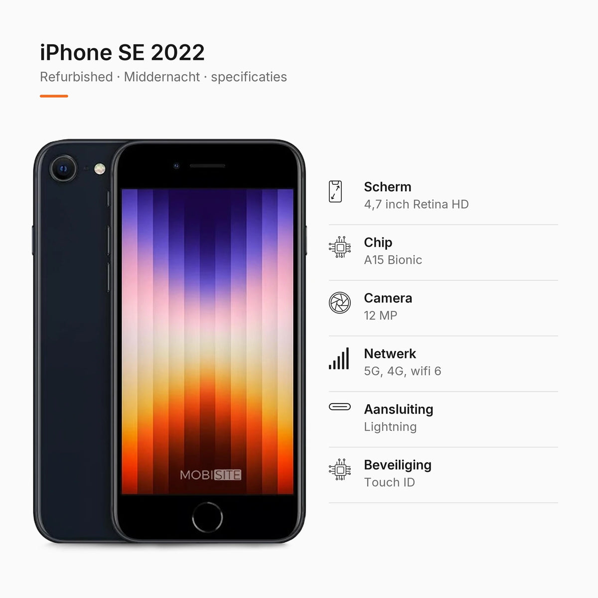 Refurbished iPhone SE 2022 Middernacht, specificaties