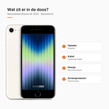 Refurbished iPhone SE 2022 Sterrenlicht, wat zit er in de doos
