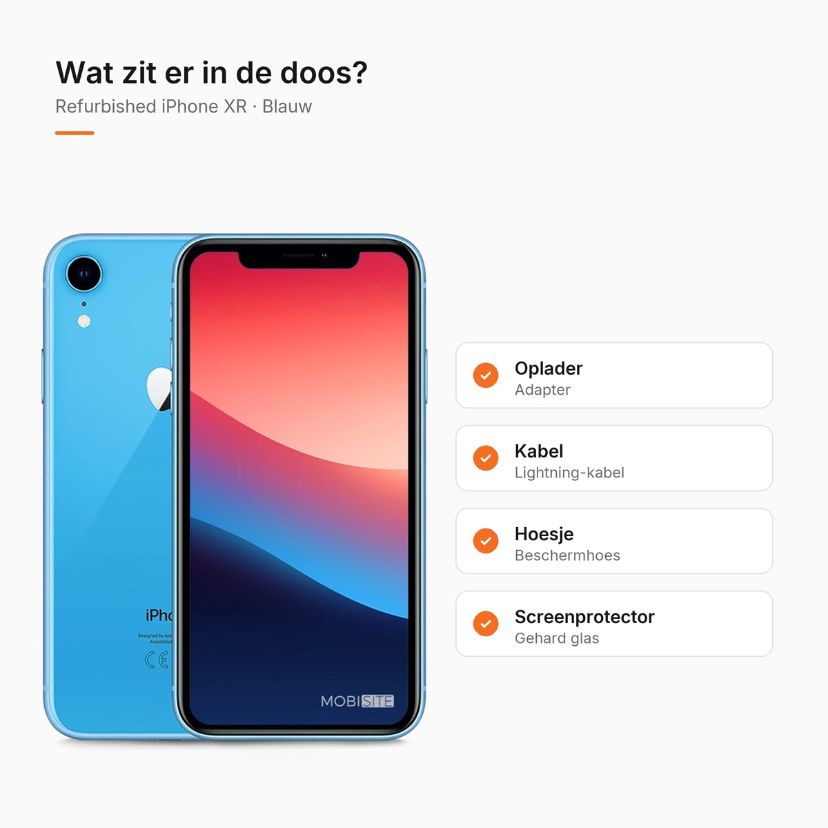 Refurbished iPhone XR Blauw, wat zit er in de doos