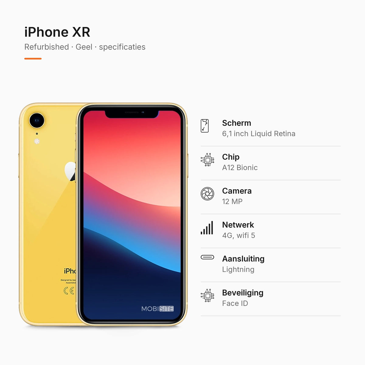 Refurbished iPhone XR Geel, specificaties