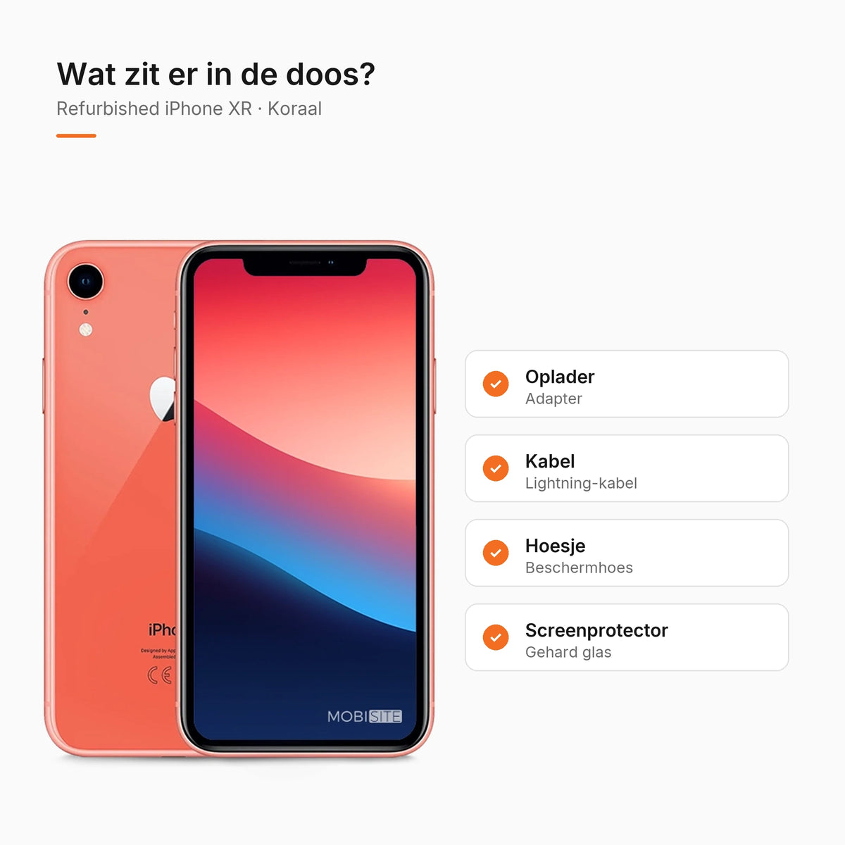 Refurbished iPhone XR Koraal, wat zit er in de doos