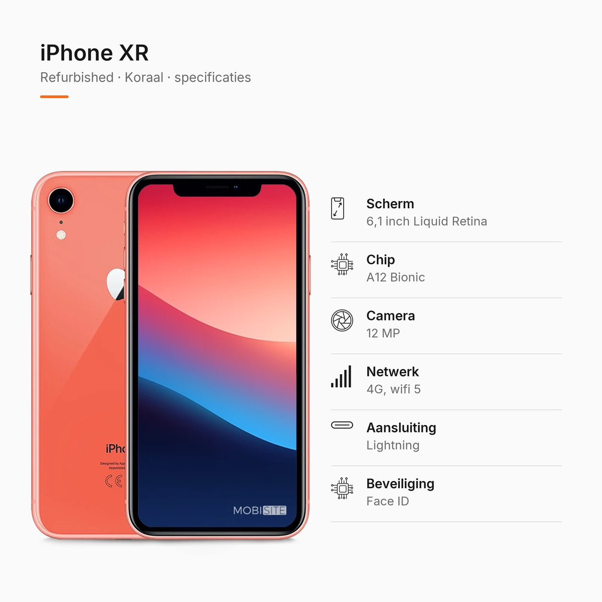 Refurbished iPhone XR Koraal, specificaties
